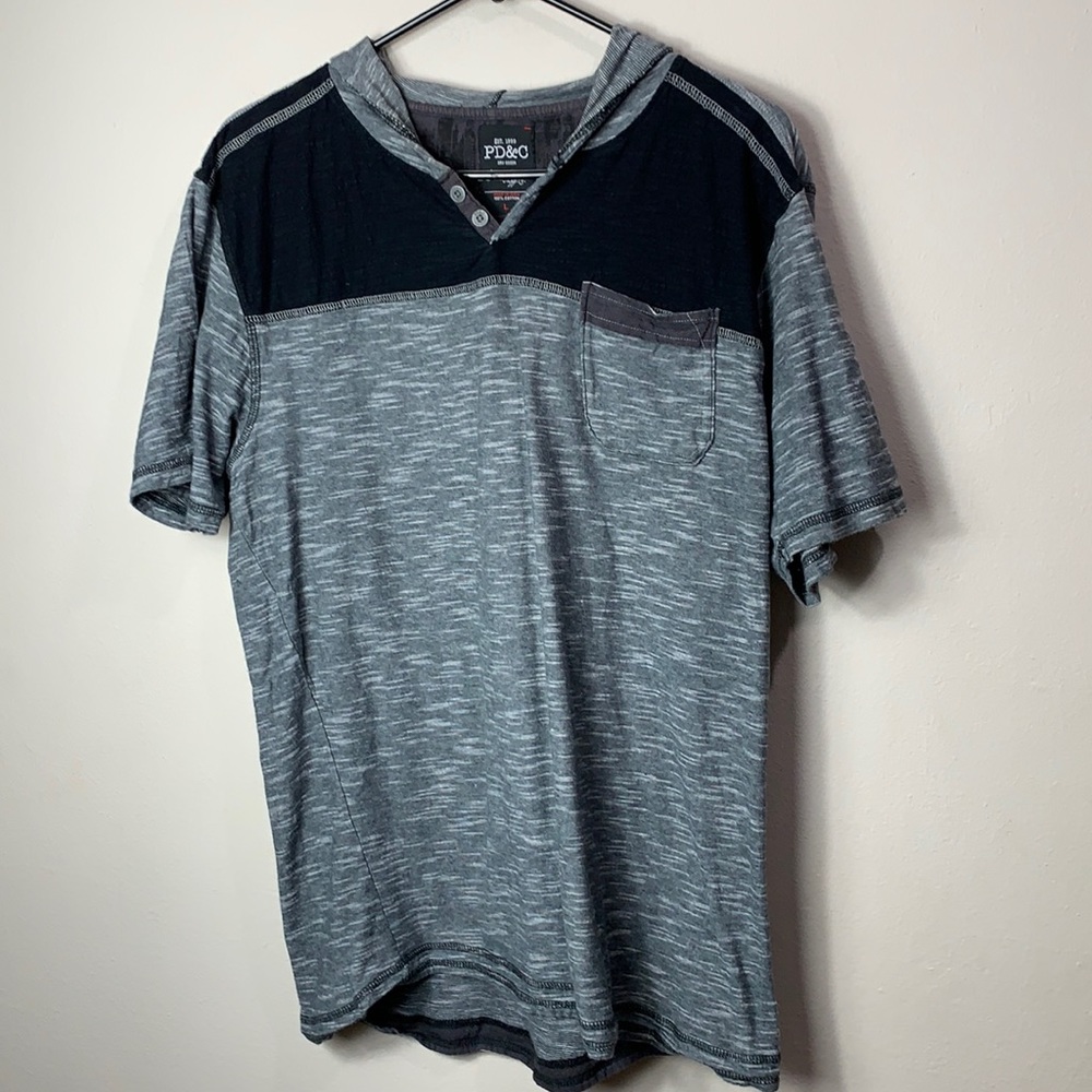 PD&C Hood Button Short Sleeves Henley Shirt pockets